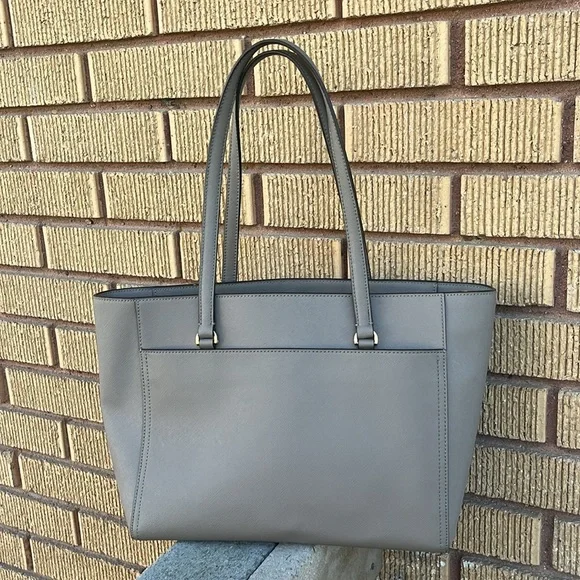 Tory Burch Gray Structured Leather Tote - Picture 6 of 15
